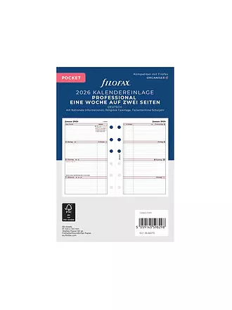 FILOFAX | Inserto per agenda Professional Pocket Settimanale Tedesco 2026 | 